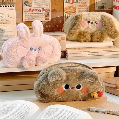 Cartoon Large Capacity Plush Pen Bag Pencil Box Pencil Case Stationery Storage Bag Students Gifts School Office Supplies