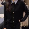 Korean version of gentle wind and thin temperament sweater jacket women's autumn and winter design shirt collar splicing knitted cardigan women