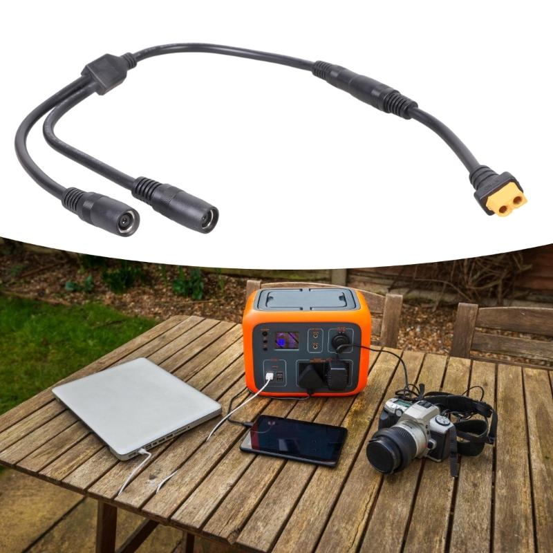 55cm XT60 to Double DC8020 Power Cable with 14AWG Coppered Cores for Battery Charging Cord Durability