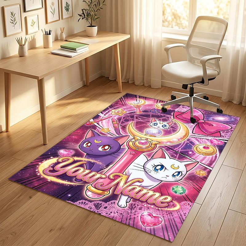 Personalized Crystal Velvet Carpet,Sailor Moon Custom Printed Name, Plush Area Rug For Home Indoor Decor