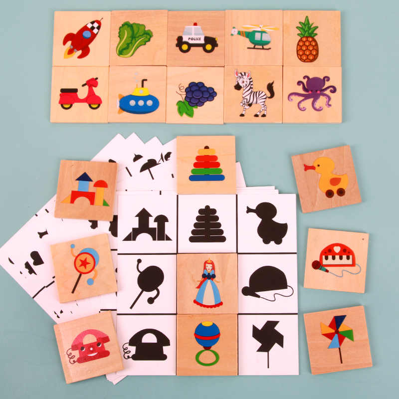 Montessori Early Childhood Teaching Aids Shadow Shape Matching Wooden Puzzles Focus Training Puzzle Toys