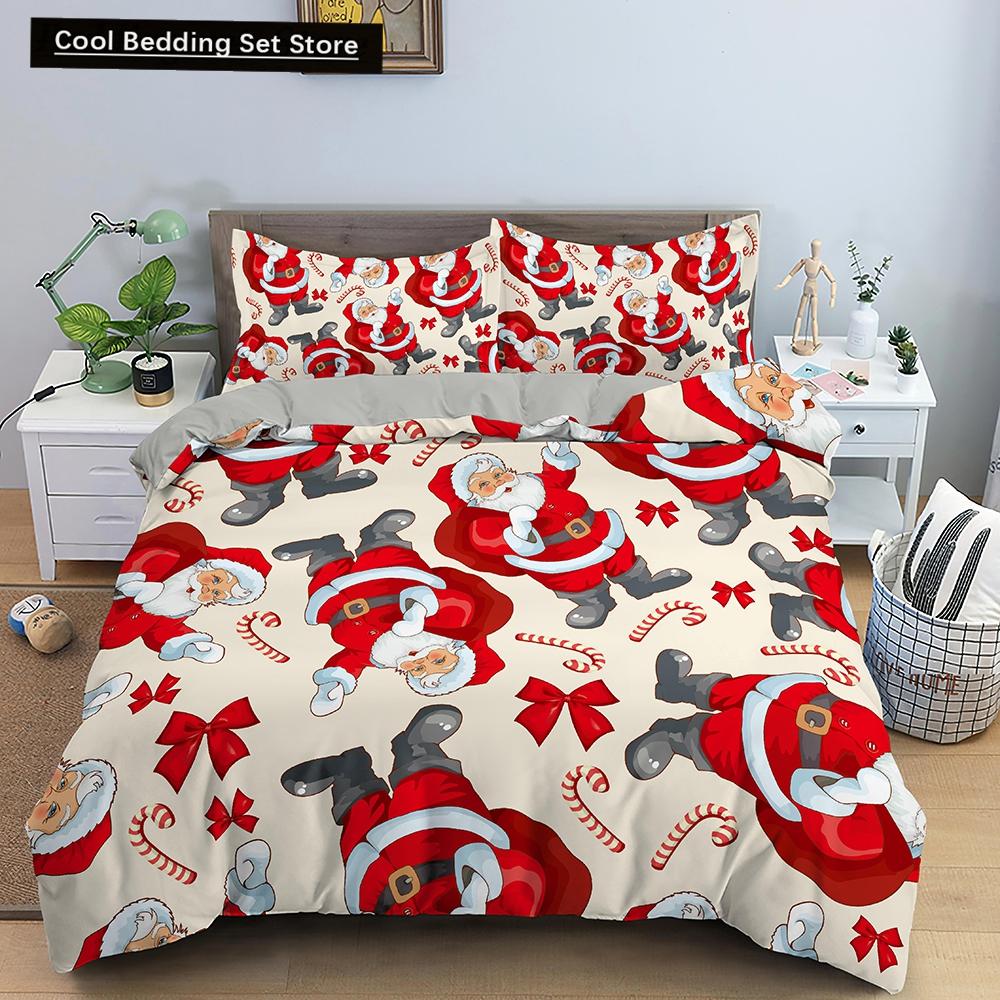 Merry Christmas King Queen Duvet Cover XMAS Bedding Set for Kid Santa Claus Quilt Cover Cartoon 2/3pcs Polyester Comforter Cover