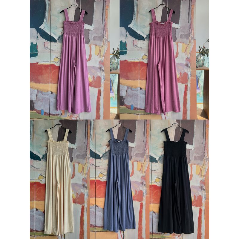Foreign Trade Original Order Rox * Y Solid Slimming Pleat Sling Jumpsuit Loose Wide Leg Casual Pants Five Colors 1678