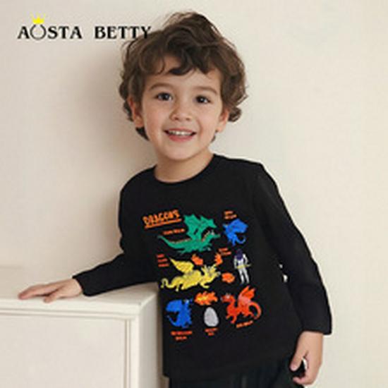 Kids' Cartoon Embroidery Crew Neck Sweatshirt - European & American Autumn Style