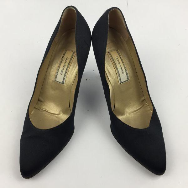 Gianni Versace Italy Pointed Toe Pumps Women’s 23.0 Black Jewel Decor 10cm Heel(USED)