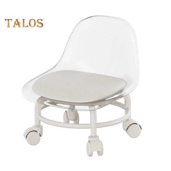 Low Rolling Stool with Backrest 360 Degrees Swivel Wheels Faux Leather Cushion Roller Seat Heavy Duty Rotating Mini Chair Seating Stool