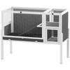 Small Animal Hutch for Dwarf Hamsters, Rabbits, Guinea Pigs, with Accessories, Elevated Design, Wood, Metal, Grey