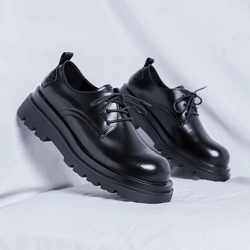 Derby shoes men's low-top Martin boots platform work shoes British casual cool black small leather shoes-R