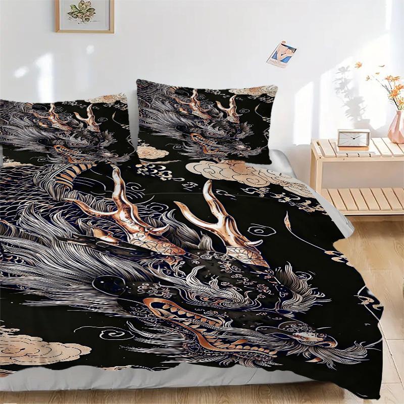 3pcs Dragon Head Design Duvet Cover Set - Machine Washable, Includes 1 Cover and 2 Pillowcases, No Core Included yy251013098