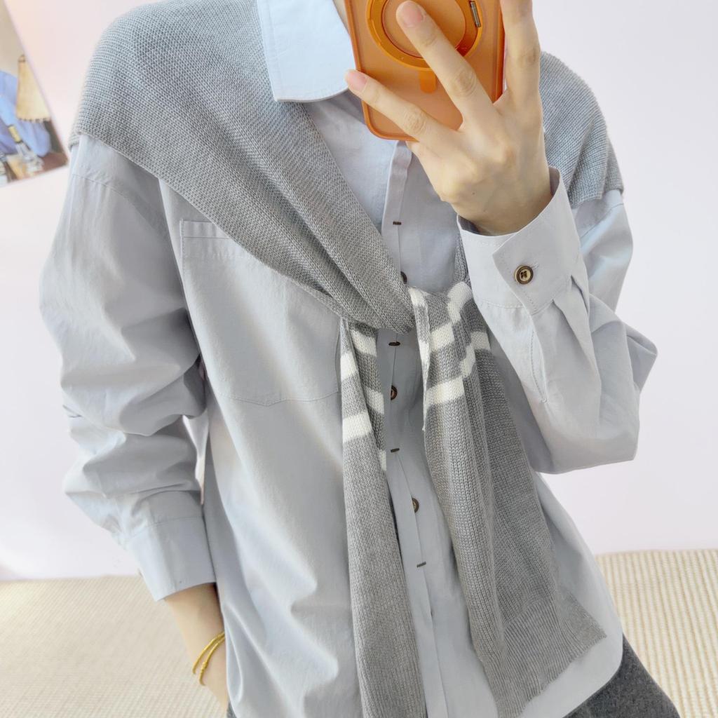 Women’s Elegant Long-Sleeve Korean Style Solid Color Shawl Shirt - 2026 Spring/Summer Collection