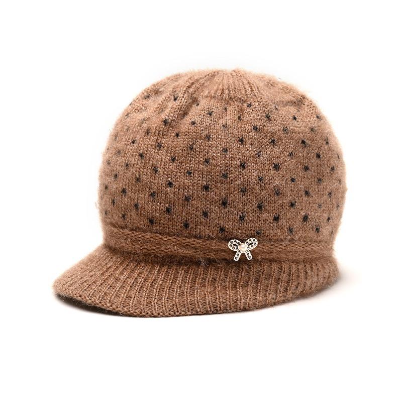 Hat Women's Autumn and Winter Knitted Hat Outdoor Cold-proof Large Brim Plush Warm Wool Hat Ear Protector