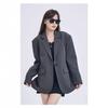 Autumn Winter Solid Color Loose Casual Cardigan Suit Women Simple All-match Blazer Pocket Button Outwear Top