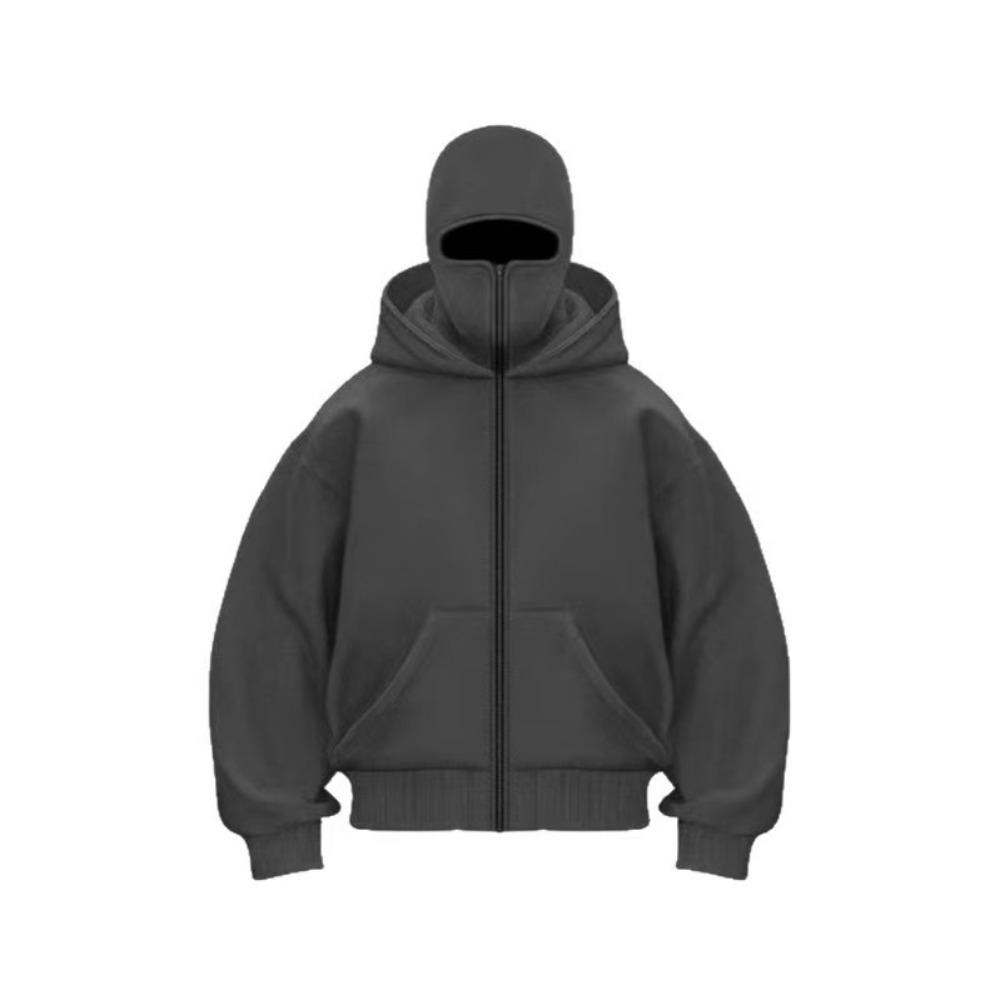 Men's Double Hat Fleece Sweater Hoodie, Solid Color Pullover, Solid Color Hoodie with Zippered Front for Daily Wear (Autumn/Winter)