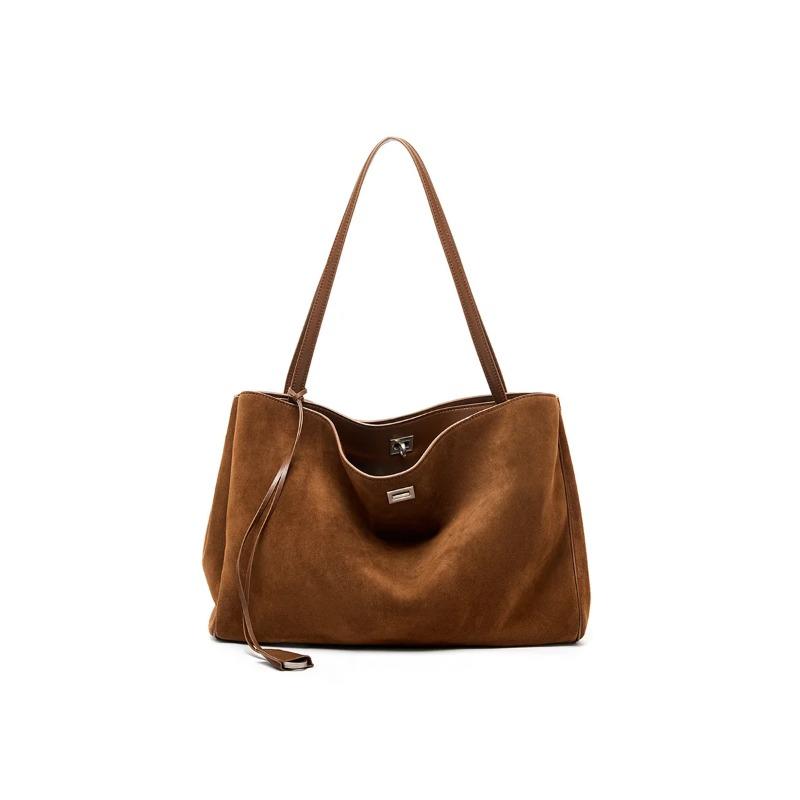 High-End Feel Lazy Style Frosted Cowhide Single Shoulder Women's Armpit Bag Large Capacity Commuting Tote Bag
