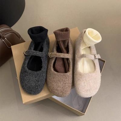 Fashion New Fashion Square Toe Fleece Ballet Flats Woman Winter Warm Wool Mary Jane Shoes Ladies Brand Design Elegant Plush Loafers