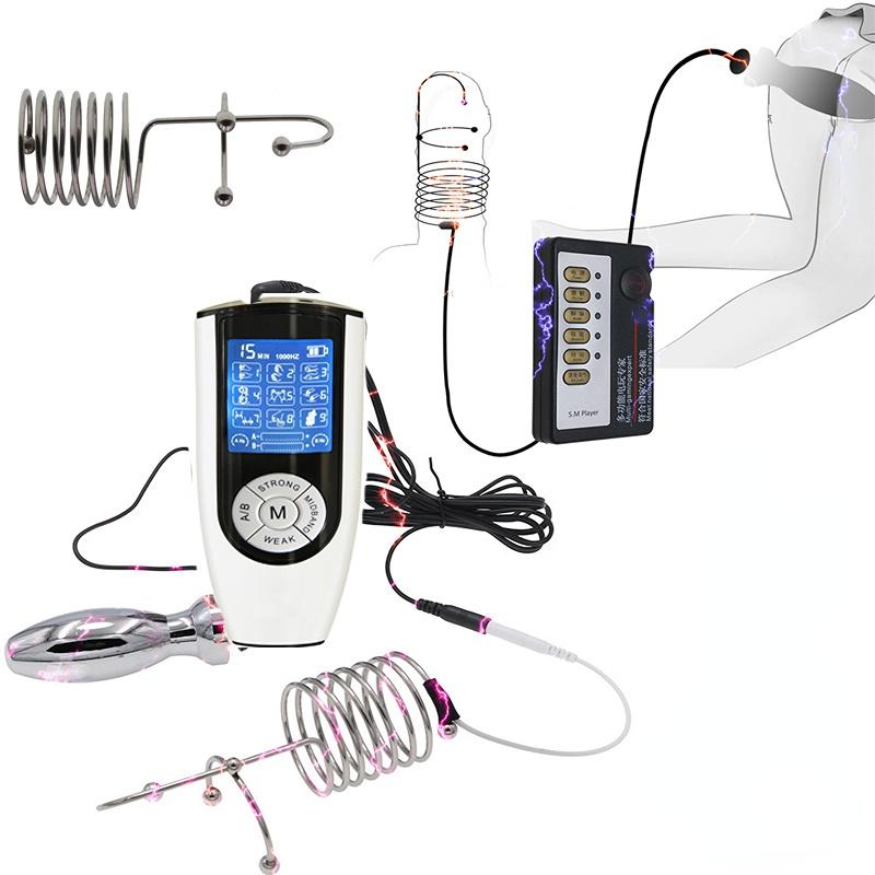 Bdsm Electric Shock Anal Plug Penis Plug Electrosex Rings E-stim Anus Stimulator Chastity Cage Masturbation Sex Tools For Men