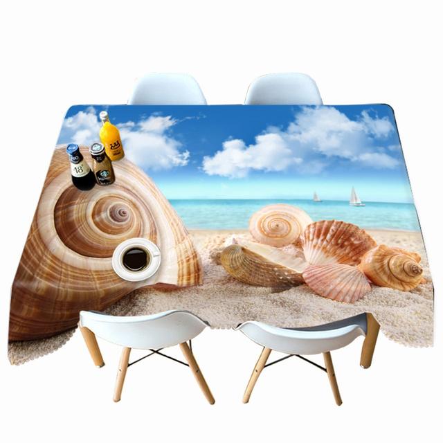 Thicken Cotton Tablecloth Big Conch Starfish On The Beach Pattern Rectangular Round Table Cloth For Wedding Picnic Party