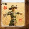 Creative Thanksgiving Gift Scarecrow Window Stickers with Realistic Maple Leaf, Pastoral Decals, Waterproof Durable Film PVC Static Clings for