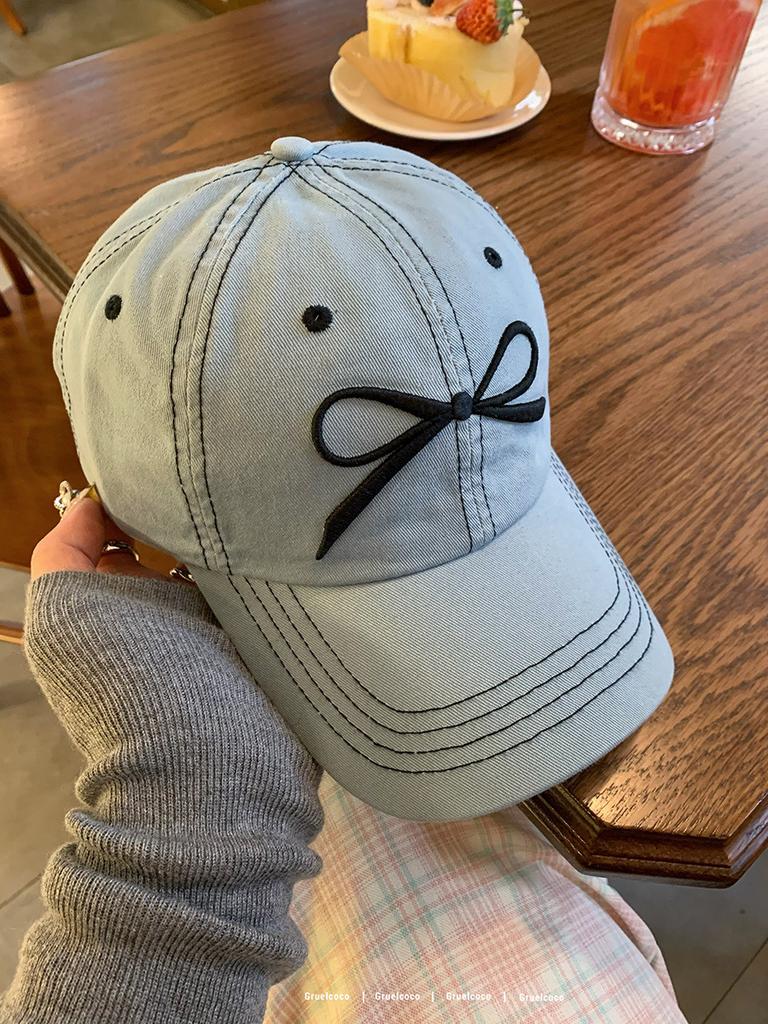 Bowknot Stylish Embroidered Baseball Cap For Women Adjustable Soft Top Spring Summer