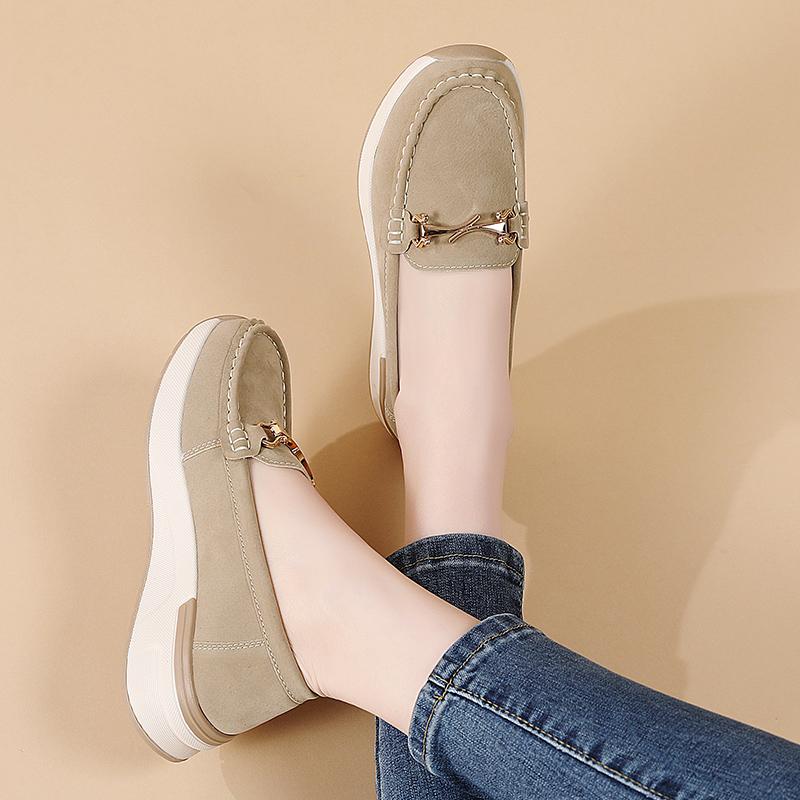 Women Wedge Chunky Shoes Platform Loafers Casual Thick Sole Elevator Slip on Black Shake Shoes Large Size