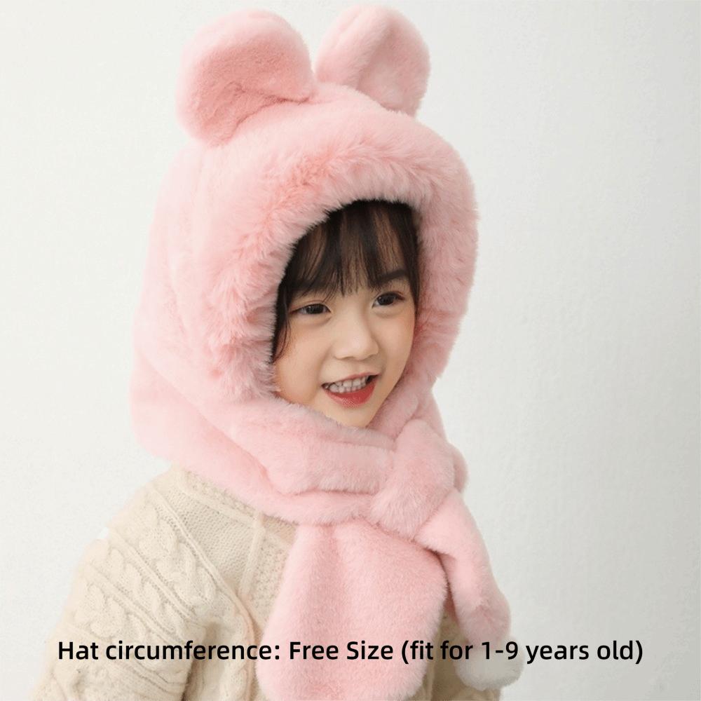 One-Piece Kids Hat Hooded Scarf Plush Infant Beanies Cap Fashion Winter Baby Hat Scarf
