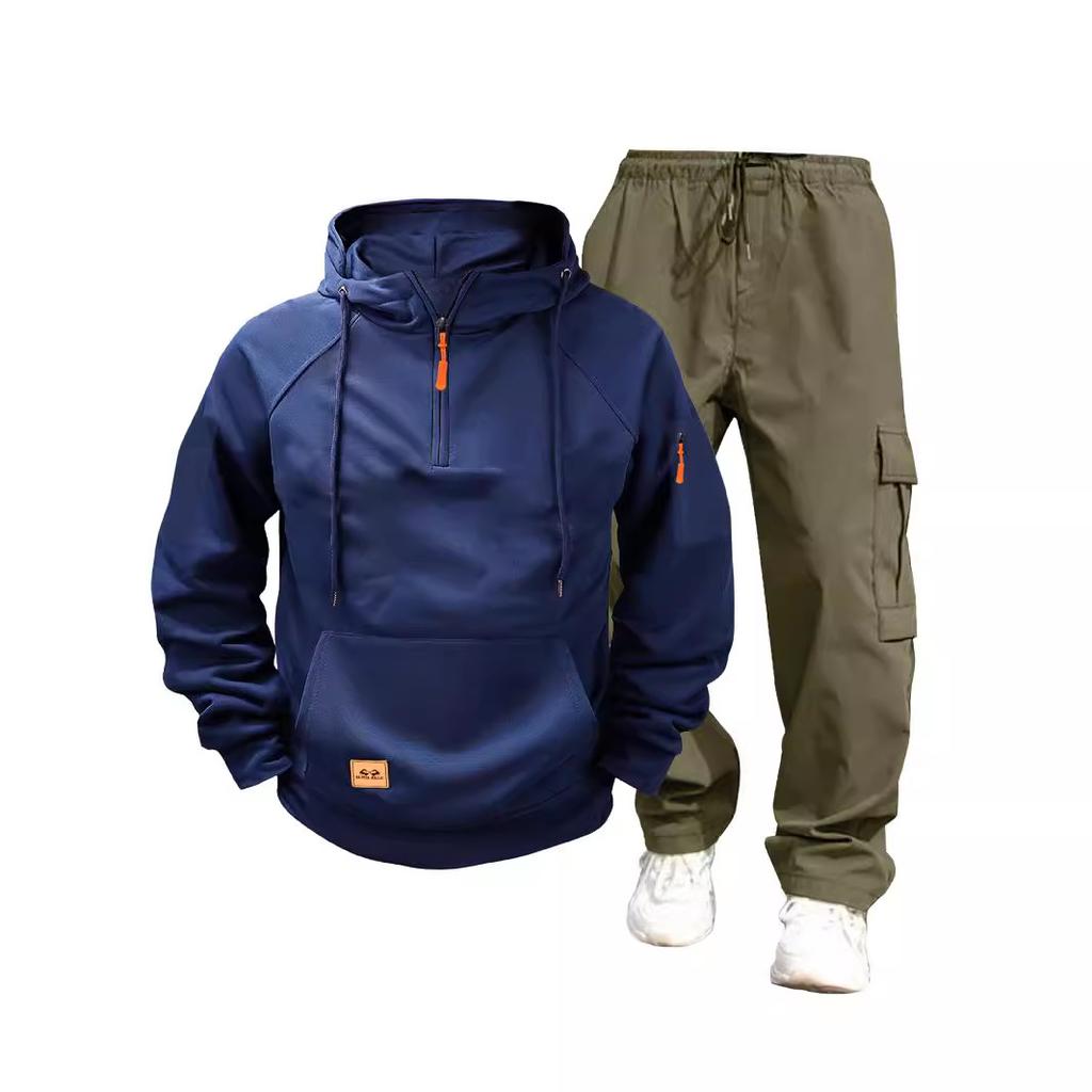 New Autumn and Winter Men's Sweater Hoodie Zipper Multi-pocket Jumper Casual Sweater Set