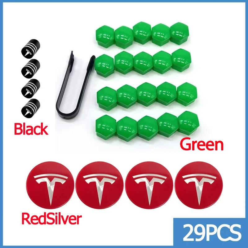 Wheel Center Hub Caps for Tesla Model 3 Y S X 25pcs 29pcs Car Valve Cap Tire Lug Nut Protective Covers Modified Decoration