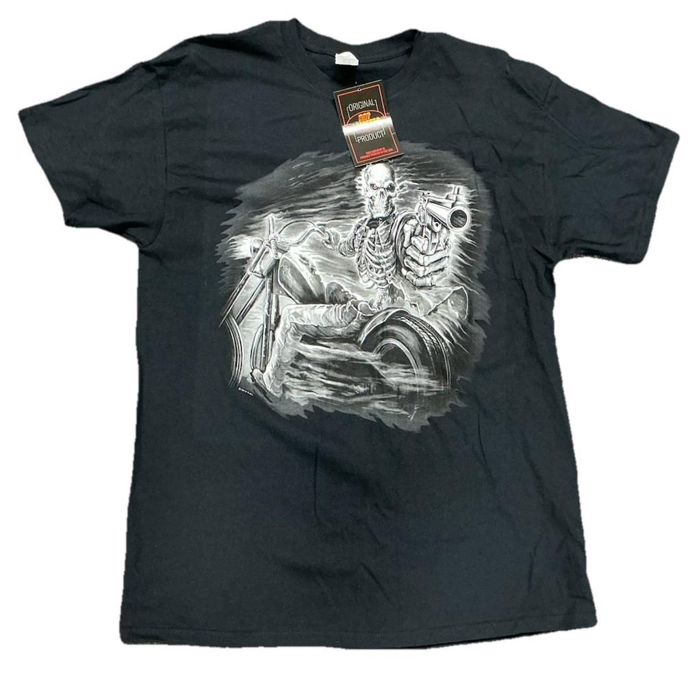 Hot Leathers Motorcycle Biker Shirt Skeleton Skull Large S разноцветный