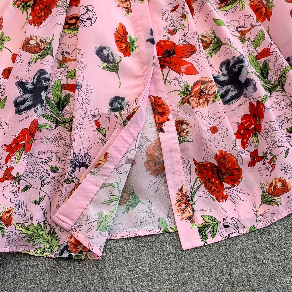 Summer Women Elegant Turn-down Collar Designer Print Long Midi Runway Party Shirt Dresses With Belt