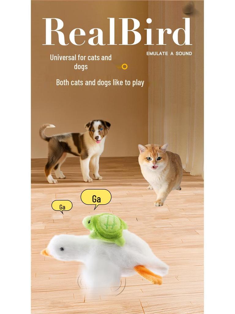 Electric White Goose Plush Cat Teaser Toy for Self-Entertainment