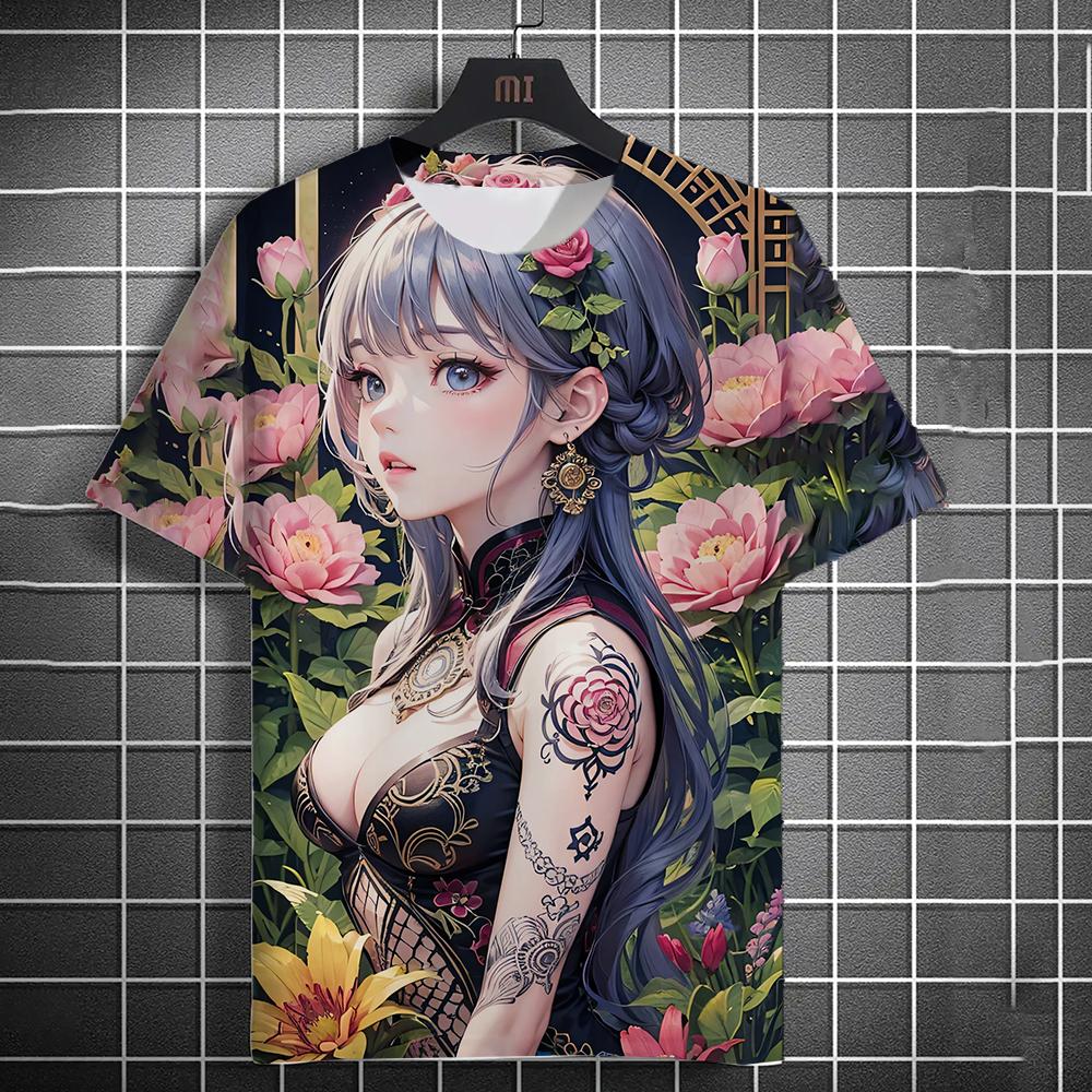 Vintage Girl Pattern Men's T-Shirt Cartoon 3d Printing T-shirt Oversized Tees For Men Bad Girl Harajuku Top Short Sleeve T Shirt