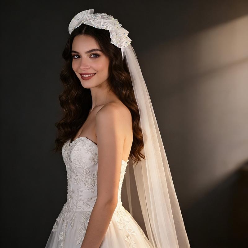 Fingertip Length Bride Veils with Flower Hairband Design for Elegant Bride Church and Outdoor Wedding Ceremony Dressingup