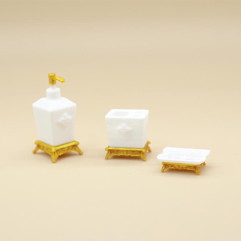 [Q]1/3Pcs Lotion Bottle & Soap Dish Mini Toothbrush Holder Model 1:12 Scale Dollhouse Miniature Bathroom Accessory Set