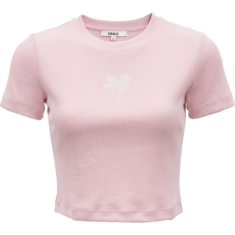 ONLY Women s Rhinestone Bowknot Slim-Fit Short Sleeve Round Neck T-Shirt S