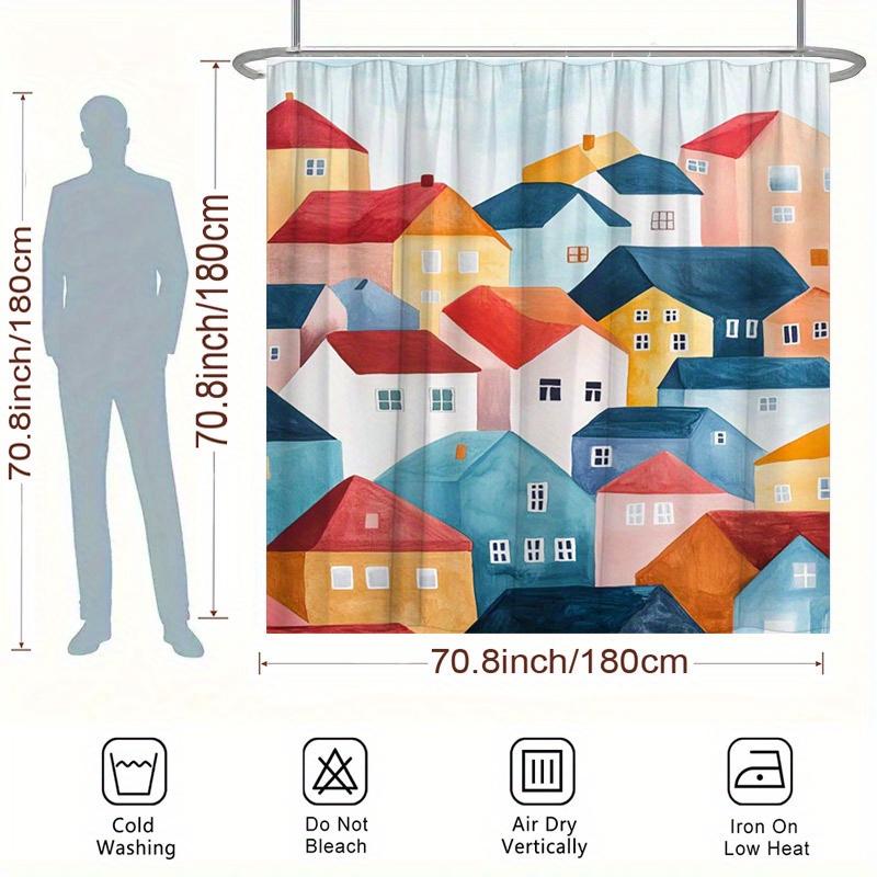 Colorful Abstract Houses Shower Curtain - Water-Resistant, Easy to Clean, Adds a Modern and Artistic Touch to Your BathroomDecor