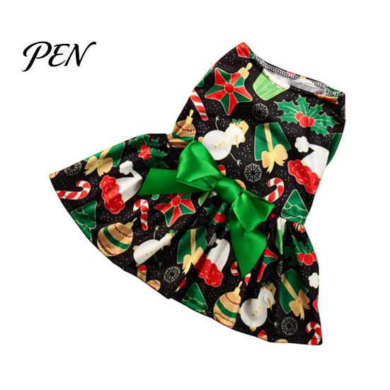 Holiday Pet Clothes for Small Dogs Christmas Dog Dress with Bow, Sleeveless Puppy Dress, Cute Breed Teddy Bichon Outfit Festive Dogs, Party