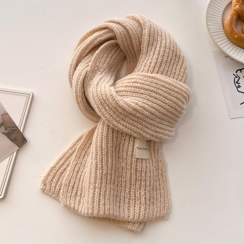 Maillard brown knitted wool small scarf women's winter warmth versatile high-end neck protection couple scarf
