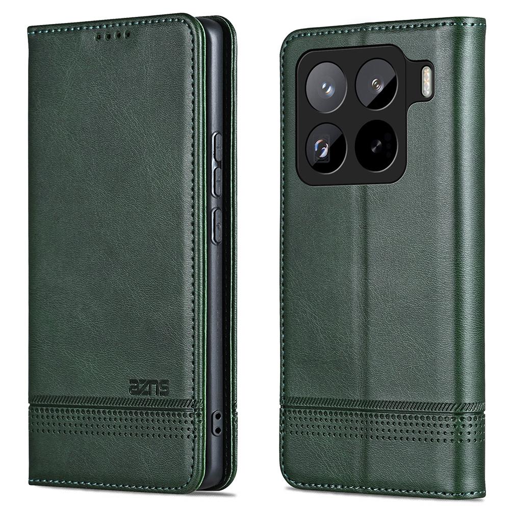 

For Xiaomi 15 Pro Case Cowhide Texture PU Leather Wallet Phone Cover Green