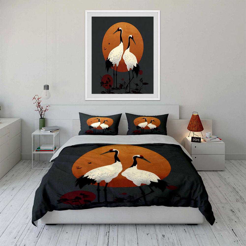Crane Art Decor Set Soft Comfortable Duvet Cover Bedding Set Included 1*Duvet Cover & 2*Pillowcases, Gift