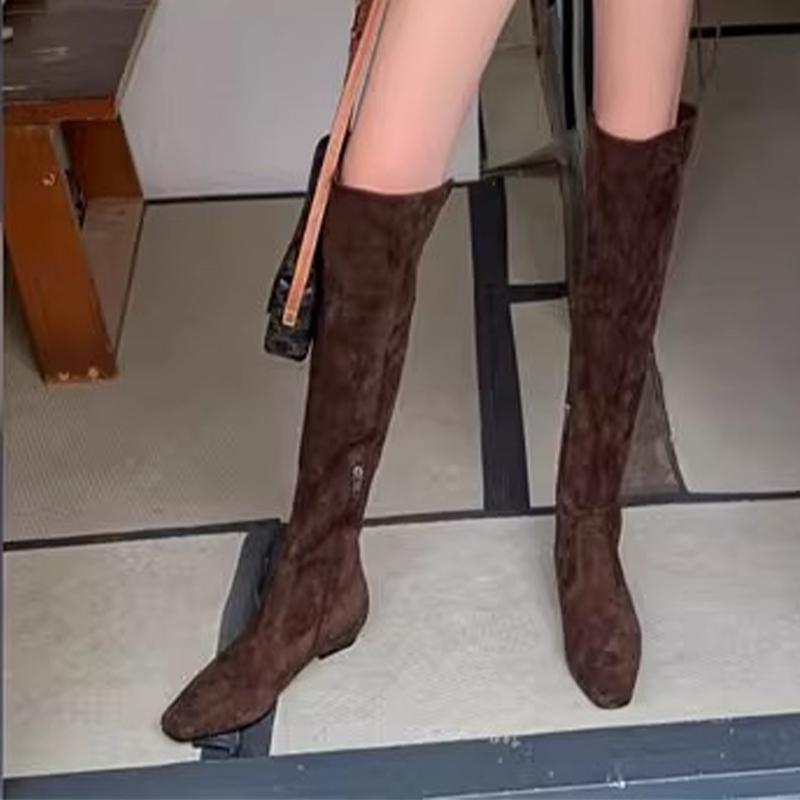 Fashion Flats Women High Boots Suede Cozy Designer Shoes Fashion Dress Knee High Woman Boots 2025 Winter Brand Goth Mujer Chelsea Botas