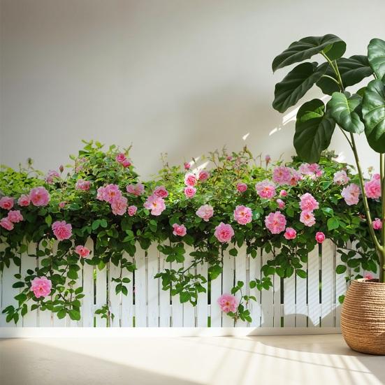 Spring Pink Flowers Fence Wall Decal Removable Floral Wall Art Murals Peel And Stick