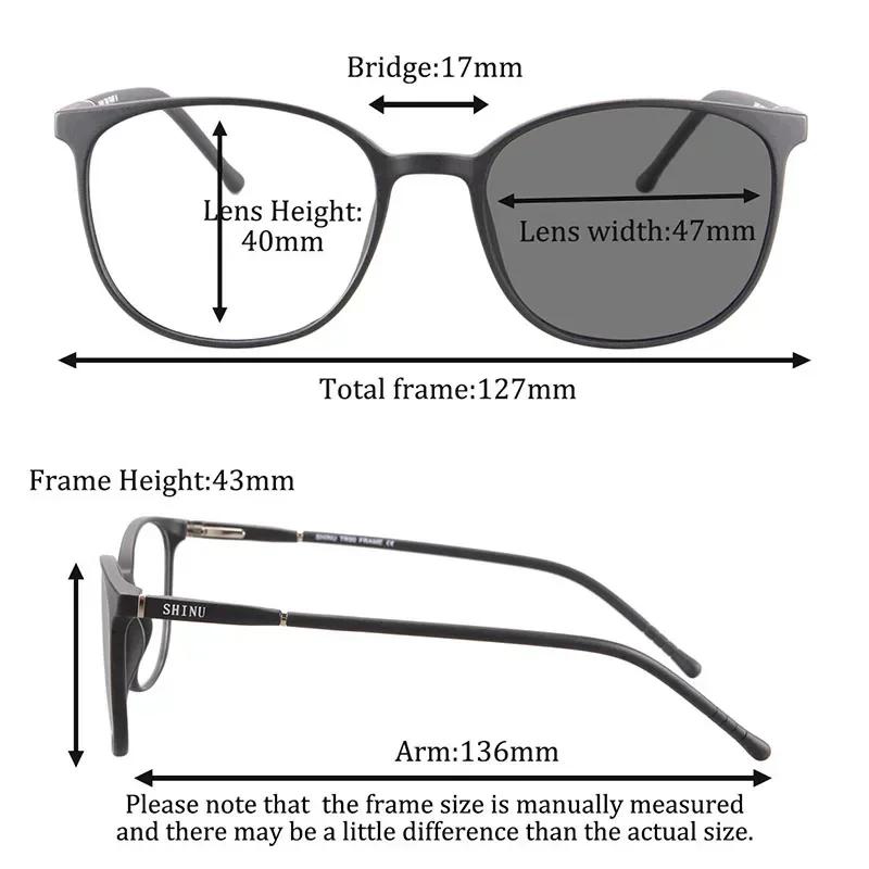 SHINU Photochromic Multifocal Reading Glasses Women Small Face Size Tr90 Frames Lightweight Progressive Lenses
