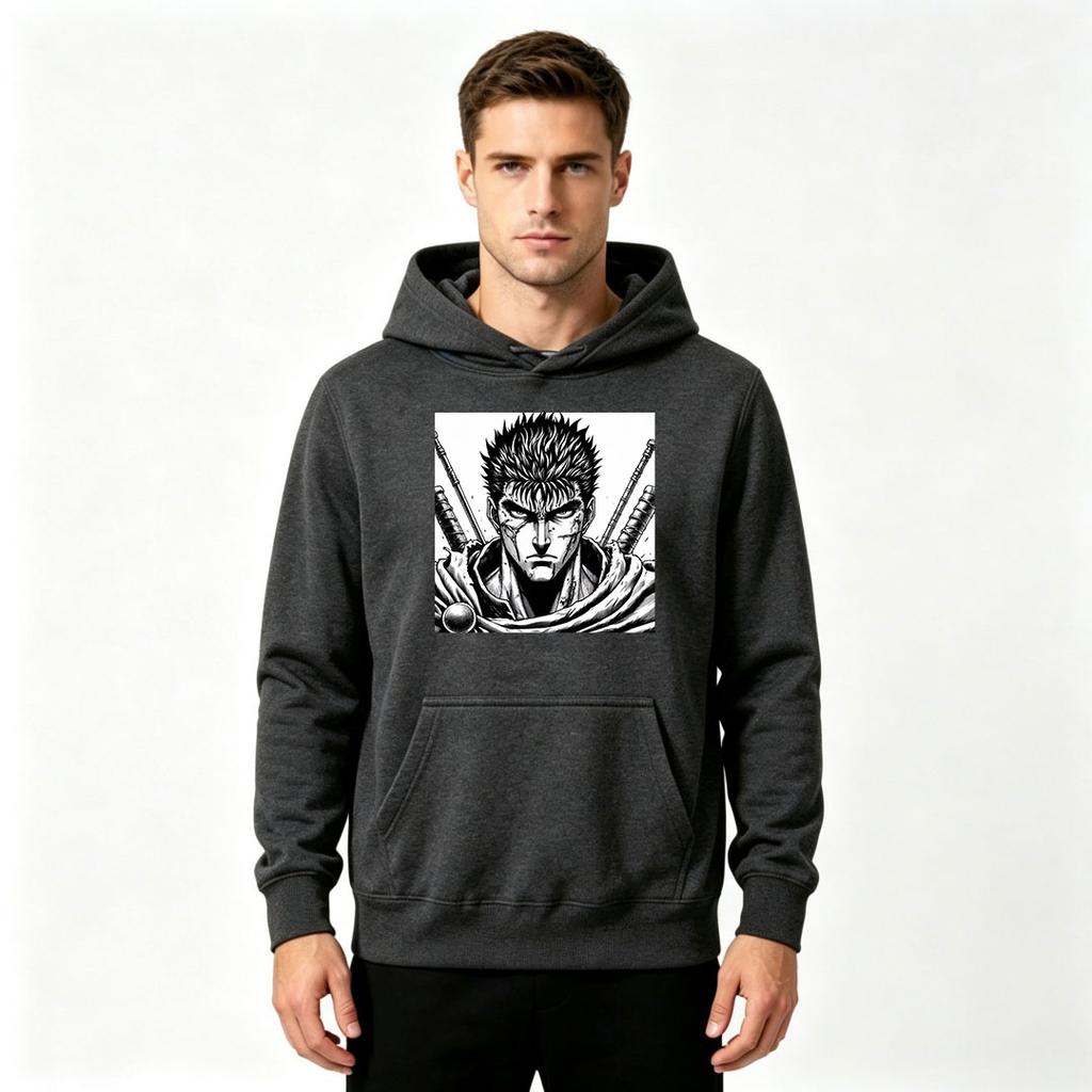 Men's Anime Warrior Print Pullover Hoodie Casual Long Sleeve Hooded Sweatshirt for Adults
