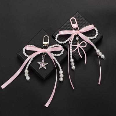 Charme Porte-clés Nœud Perles Fausses et Strass Doux Coréen