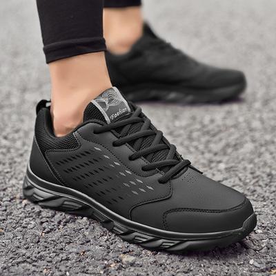 Black Casual Sneakers Leather Casual Men's Shoes Lightweight Soft Sole Casual Running Shoes Student