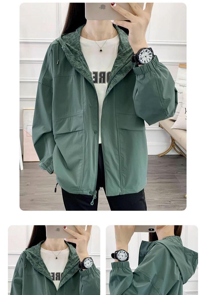 Women's Hooded Windbreaker: Stylish Petite Loose Fit Autumn Jacket for Outdoor Casual Wear