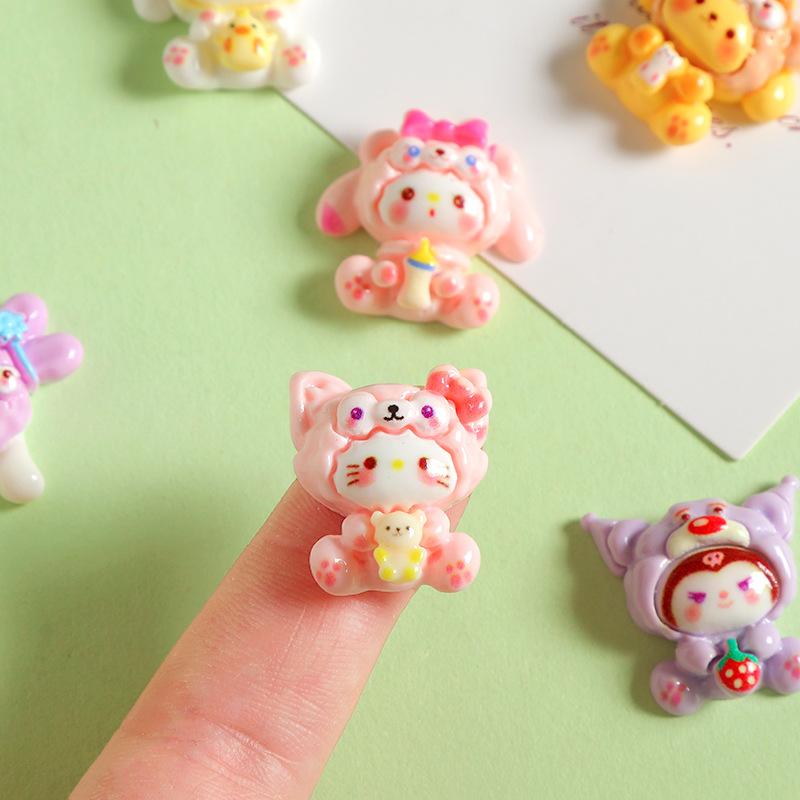 18/20PCS Cute Cartoon Animals Cream Gel DIY Handmade Phone Case Hair Clip Hole Shoes Key Chain Resin Small Accessories