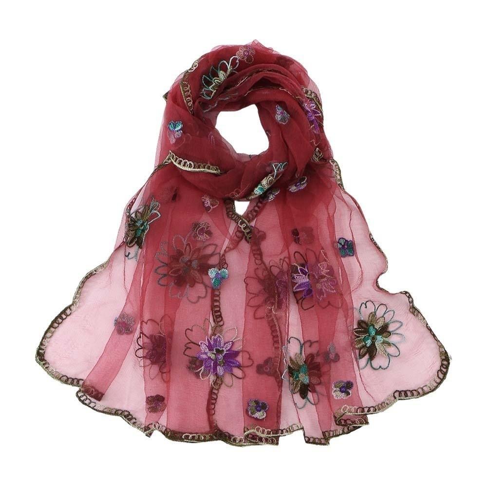 Embroidered Floral Headwrap Lightweight Mesh Stole Lace Scarf Sheer Shawl  Sun Protection