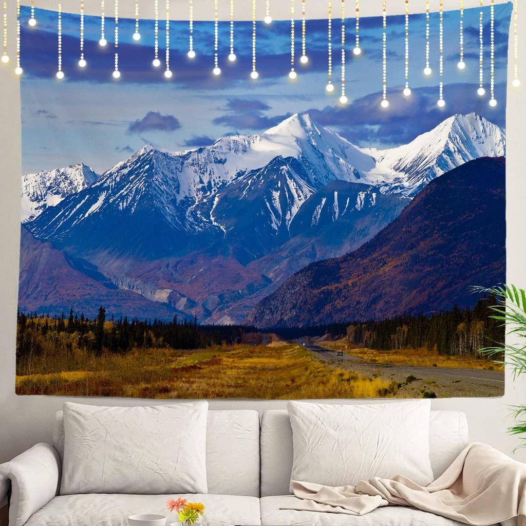 White Winter Snow Wall Tapestry, Colorful Three Wall Hanging Large Tapestry Decoration Polyester Fiber White Hem Around for Dorm
