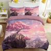 Anime Landscape Bedding Set Single Size With 1 Pillowcase Dreamy Romantic Cherry Blossom Cliff Quilt Pink Bed